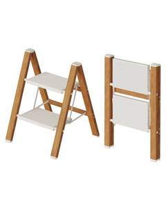 lot 1140 image: Mayi Plus 2-Step Aluminum Ladder,Lightweight Folding Step Stool with Extra-Wide Anti-Slip Steps,330 lbs Capacity,Compact Space-Saving Design for Home,Kitchen and Office White&ampWoodgrain&nbsp - Retail $38
