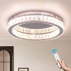lot 1149 image: Finktonglan Dimmable Crystal LED Flush Mount Ceiling Light, 17.7 Modern Round Low Profile Chandelier, 48W, Remote, 3000, 6500K Tunable White, K9 Crystal &amp Stainless Steel for Living Room Dining Room - Retail $97