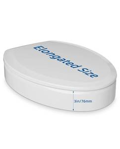 lot 1151 image: Toilet seat risers, Elevated Toilet Seat 3 inch, Heavy Duty, Never Loosen, Soft Close, Easy Install & Clean, Elongated Raised Toilet seat bowl (18.5), White - Retail $55