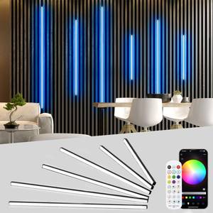 lot 1166 image: Lichaser RGB Black Smart Recessed Lighting for Acoustic Panel, 6 Pcs WiFi LED Strip Light for Wood Slat Wall Panel Compatible with Alexa, Self-Adhesive Smart LED for Slat Wall (236224216 in) - Retail $110