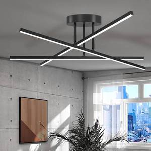 lot 1170 image: AIRYPHANT Modern LED Chandelier 24W Dimmable Black Semi Flush Mount Ceiling Light Fixture for Kitchen Dining Room Foyer Entry, 23.82 - Retail $69