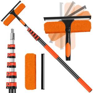 lot 1175 image: 30FT High Window Cleaning Kit with Pole,2 in 1 Window Squeegee for Window Cleaning,5-24FT Professional Window Clean Pole Kit Include Replacement,180°Rotatable Squeegee for IndoorOutdoor High Windows - Retail $76
