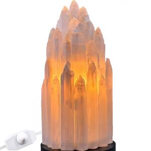 lot 1178 image: YeasHome Handcrafted Selenite Lamp Salt Lamp Natural Crystal Light for Relaxation Table Lamp Salt Rock Night Light with Dimmer Switch for Bedroom, Yoga Room, Healing Meditation Decor White - Retail $149