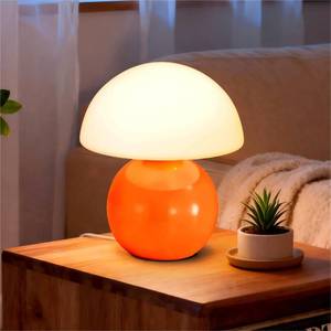 lot 1198 image: ULAROOM Small Mushroom Lamp,USB-Plug in Bedside Table Lamps with 3-Temperature LED Bulb Dimmable,Unique Cute Aesthetic Home Decor for Living Room,Bedroom, Modern Ceramic Base Glass Lamp(Orange) - Retail $40