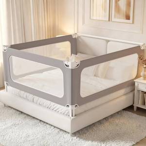 lot 1199 image: MagicFox 3 Piece King Size Bed Rail for Toddlers, Upgraded Height Adjustable Baby Bed Rail Guard, Thickened Child Safety Bed Rails for King Size Beds (78.7x78.7x74.8 Gray) - Retail $180
