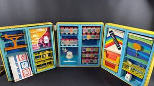 lot 2 image: Vintage Aluminum Fold Out Gilbert Childrens Science Laboratory Experiment Kit