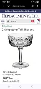lot 24 image: King Edward by Gorham CrystalChampagneTall Sherbet