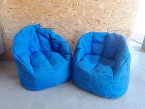 lot 27 image: (2) Big Joe Bean Bag Chair Set Blue Fabric