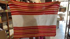 lot 37 image: Handmade Crochet Afghan Throw Shades of Orange Stripes