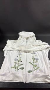 lot 112 image: White Zip-Up Hoodie with Floral Embroidery