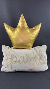 lot 113 image: Gold Crown and Sparkle Text Decorative Throw Pillows