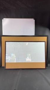 lot 128 image: White Board (2 foot by 3 foot) Framed Cork Board and Framed Cork Board Monthly Calendar with Dry Erase Surface