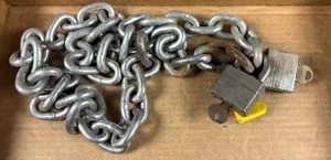 lot 133 image: 50 Inch Long Chain, 1.5 Inch Links Two Padlocks with Keys