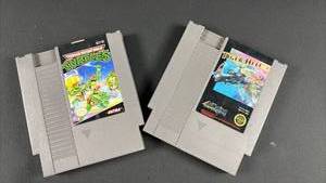 lot 137 image: Vintage Nintendo NES Game Cartridge Bundle - Teenage Mutant Ninja Turtles and Tiger-Heli