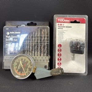 lot 158 image: Black & Decker Drill Bit Set with Hyper Tough Pressure Washer Nozzle and Pressure Gauge