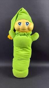 lot 167 image: 1982 Hasbro Playskool Glo Worm plush toy featuring a green pajama suit Needs Two C Batteries to test Bulb