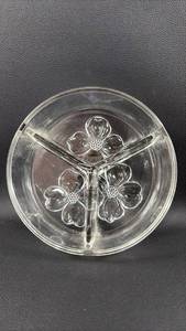 lot 172 image: Clear Glass Divided Serving Dish with Dogwood Pattern
