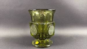 lot 176 image: Fostoria olive green coin glass toothpick holder or cigarette urn