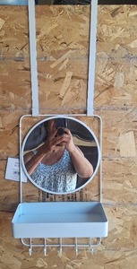 lot 52 image: Wall Hang or Over Door Mirror, Storage Bin & Hooks Great For Jewelry, OR Front Door for Phone, Keys, Wallet