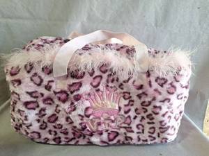 lot 85 image: Pink Leopard Print VIP Crown Embroidered Faux Fur Handbag