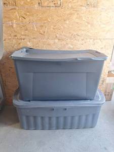 lot 87 image: Sterilite 45 Gallon Storage Tote with Wheels & Rubbermaid Tote