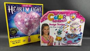 lot 92 image: Kids Craft Kit Bundle - Heart Light String Art and Color Splasherz Design Station