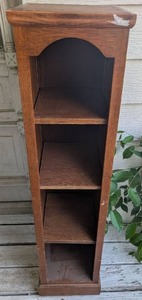 lot 505 image: Oak Wood Narrow Tower Bookshelf with Arched Top -12x50x15 in