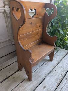 lot 509 image: Wooden High Back Mini Decorative Bench with Heart Cutout -29x18x8 in
