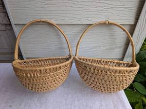 lot 1505 image: Handwoven Rattan Gathering Baskets for Wall Hanging - Set of 2
