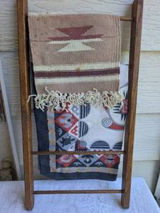 lot 1518 image: Mini Wooden Ladder with Native American Style Textiles - 24 in