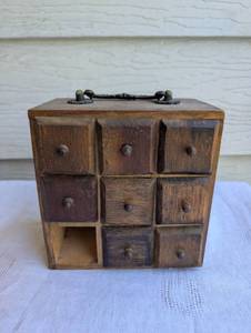 lot 1521 image: Wooden Apothecary Cabinet with Glass Bottles&nbsp