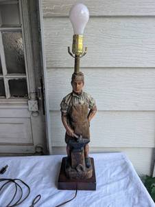 lot 1536 image: Hand Carved Blacksmith Figurine Table Lamp - 25 in tall