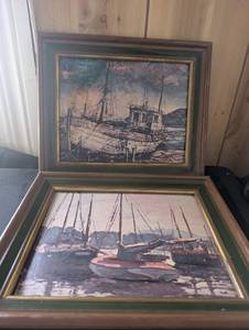 lot 1545 image: Pair of Maritime Harbor Scene Paintings - 2 ct