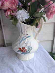 lot 1701 image: Oriental Bird and Floral Decorative Ceramic Pitcher - 12 in