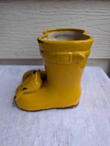 lot 1705 image: Yellow Rain Boot Ceramic Planter Vase - 7 in tall