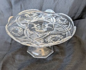 lot 2004 image: Pressed Glass Pedestal Mini Cake Stand with Ornate Pattern