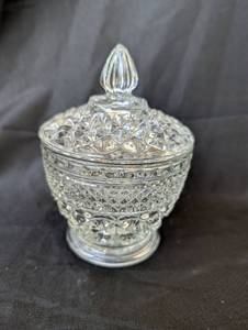 lot 2012 image: Cut Crystal Glass Covered Bowl with Diamond Pattern