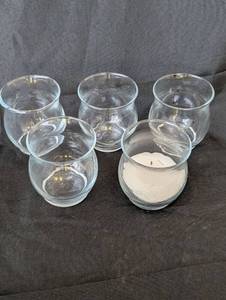 lot 2031 image: Clear Glass Candle Holders Set of 5 - Hurricane Style Votive Cups