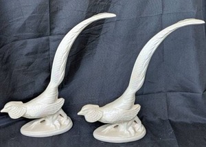 lot 2042 image: Pair of Iridescent Ceramic Roadrunner Figurines