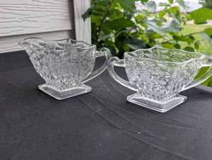 lot 2062 image: Pressed Glass Cream and Sugar Bowl Set