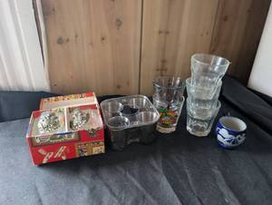 lot 2518 image: Mixed Glass Drinkware Collection with Shot Glasses and Barware