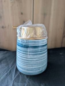 lot 3000 image: Soap Dispenser with Lid and Blue Striped Pattern