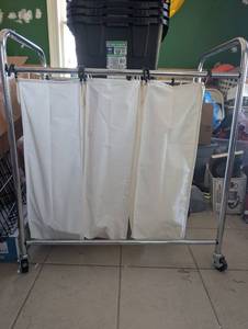 lot 3012 image: Chrome Triple Laundry Sorter with Removable Bags