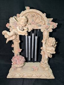 lot 3109 image: Decorative Cherub Wind Chime with Classical Columns - 7 in