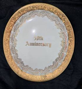 lot 3110 image: 50th Anniversary 22K Gold Rim Commemorative Plate