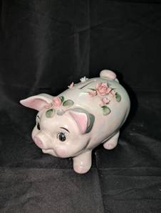 lot 3115 image: Ceramic Pig Piggy Bank with Floral Design