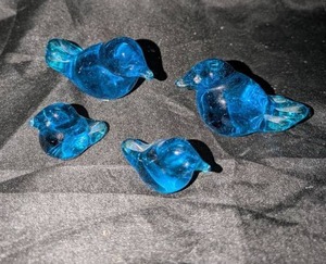 lot 3117 image: Four Blue Glass Bird Figurines