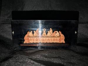 lot 3119 image: Last Supper Carved Wood Religious Display in Glass Case