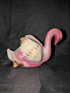 lot 3126 image: Pink Swan Ceramic Planter with Gold Accents