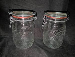 lot 3136 image: Glass Canning Jars with Hinged Lids and Wire Bail Closure Set of 2